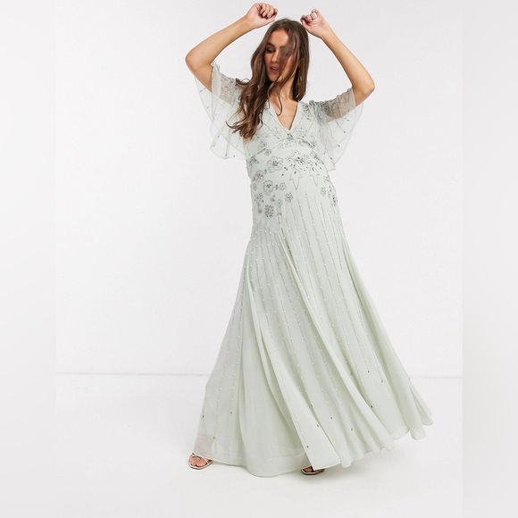 Elegant Mint Maternity Cape Dress - Picture 3 of 14